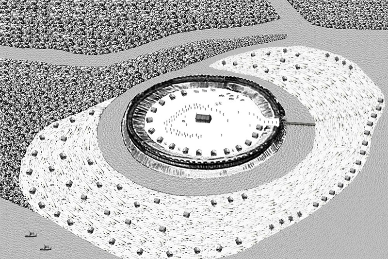 Graficzna rekonstrukcja grodu Brenny (ok. 1100 r.)